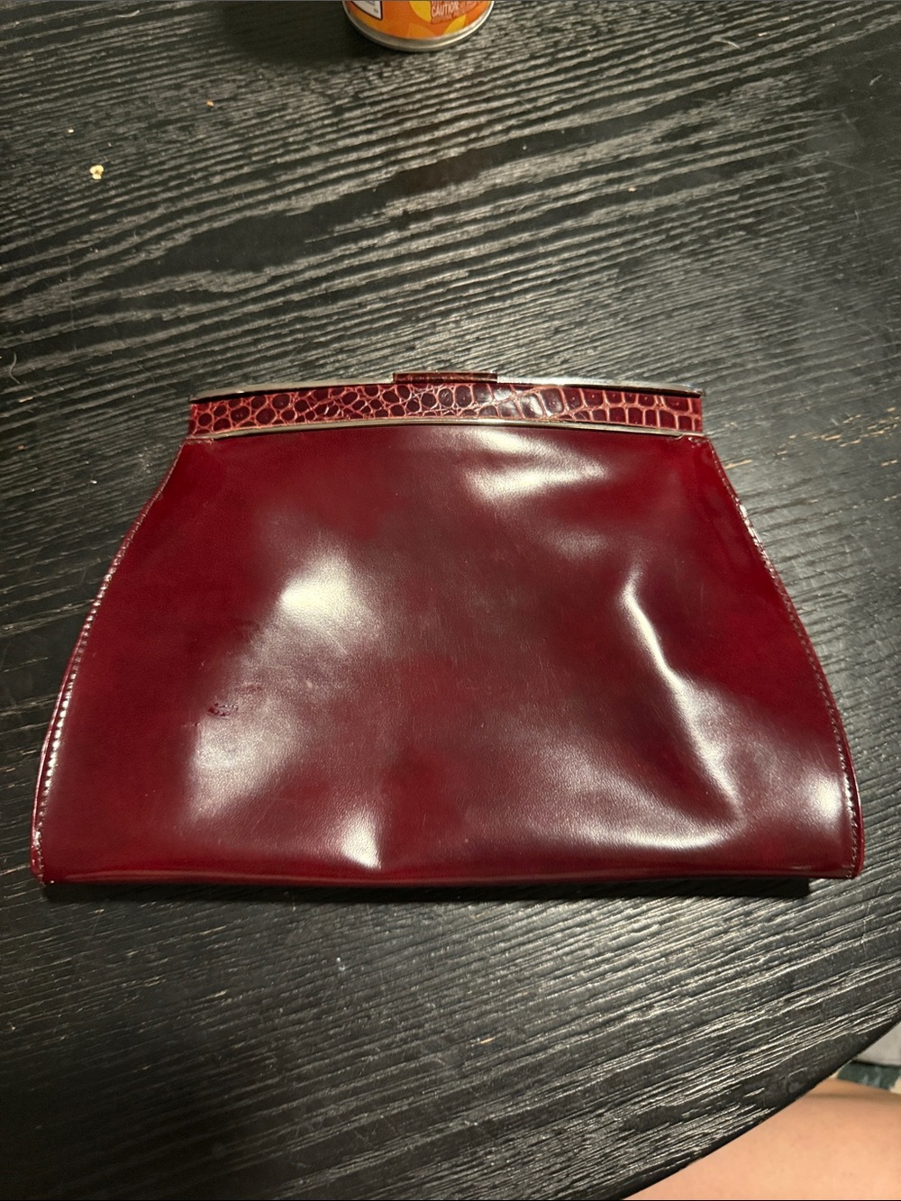Perry Ellis Deep Wine Leather Clutch with Croc-Trim
